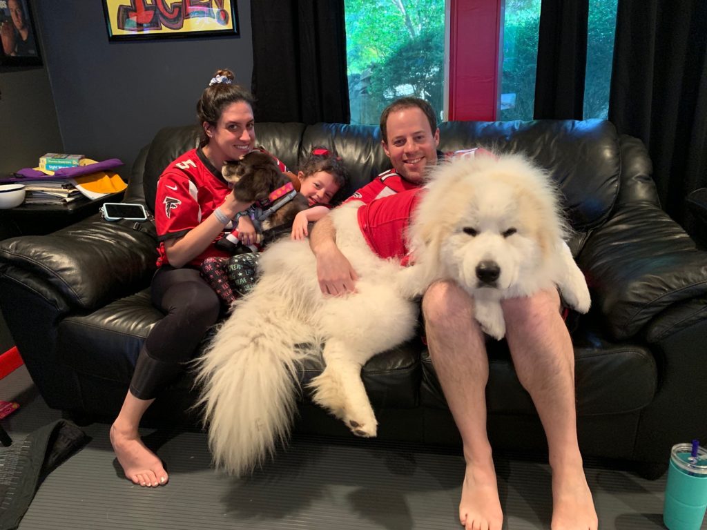 Jeremy & Sarah Wien with Big Fluffy White Dog